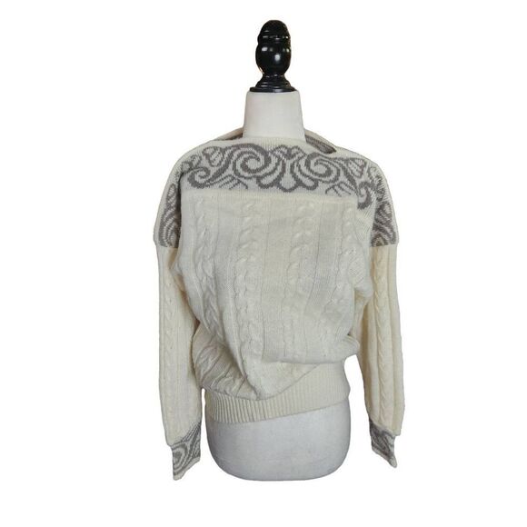 Angora Sweater 70s Braided Soft Cream Slit Neckline Drop Shoulder Romantic Minim - Picture 1 of 6